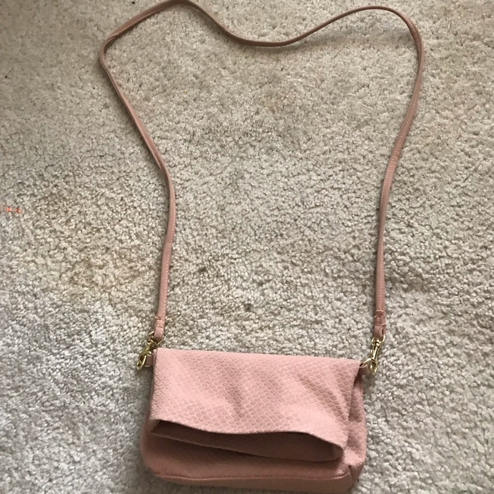 Pink suede crossbody purse